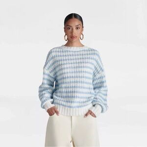 KBB by KAHLANA oversized Elegant Blue and White Women's Crew Neck Sweater